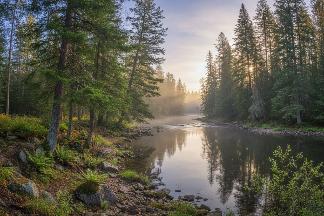 Bord de rive en forêt canadienne